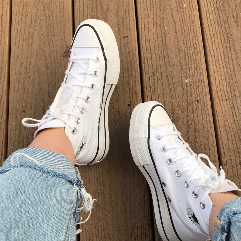 White platform high top converse